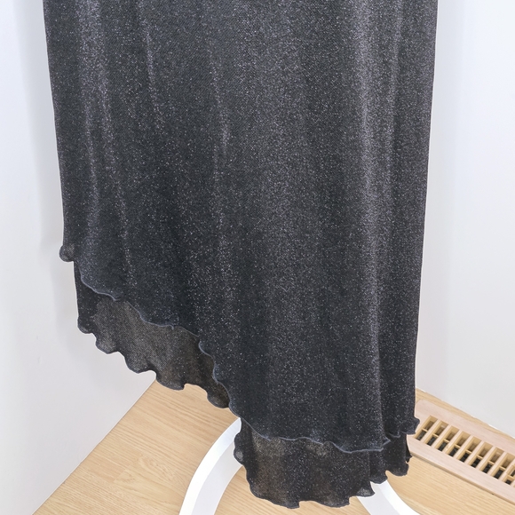 🎄 Arianna by Rachel Kaye EUC One Shoulder shimmery Dress 12 Black slant hem - Picture 5 of 16